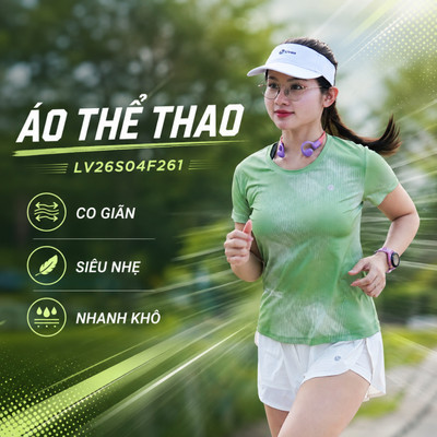 Áo Thun Thể Thao LV26S04F261, Áo Thun Nữ Chạy Bộ, Pickle Ball Co Giãn Thoáng Khí Nhanh Khô Thiết Kế Nổi Bật