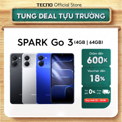 Điện thoại TECNO SPARK Go 3 (4+4)GB/64GB - Pin 5000mAh | Freelink 2.0 | IP64 | TECNO AI | Màn hình 6.75” 120Hz
