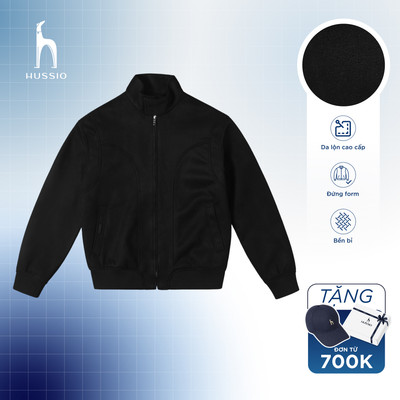 [MÀU ĐEN] Áo Khoác Da Lộn Nam Form Boxy Tôn Dáng, Chất Liệu Dày Dặn Không Bám Bụi Cao Cấp Chống Tia UV - HUSSIO