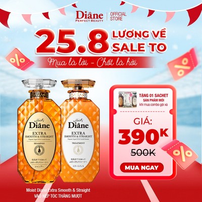 Bộ dầu gội xả giữ nếp tóc thẳng mượt cho tóc bông xù khô cứng Moist Diane Extra Smooth & Straight