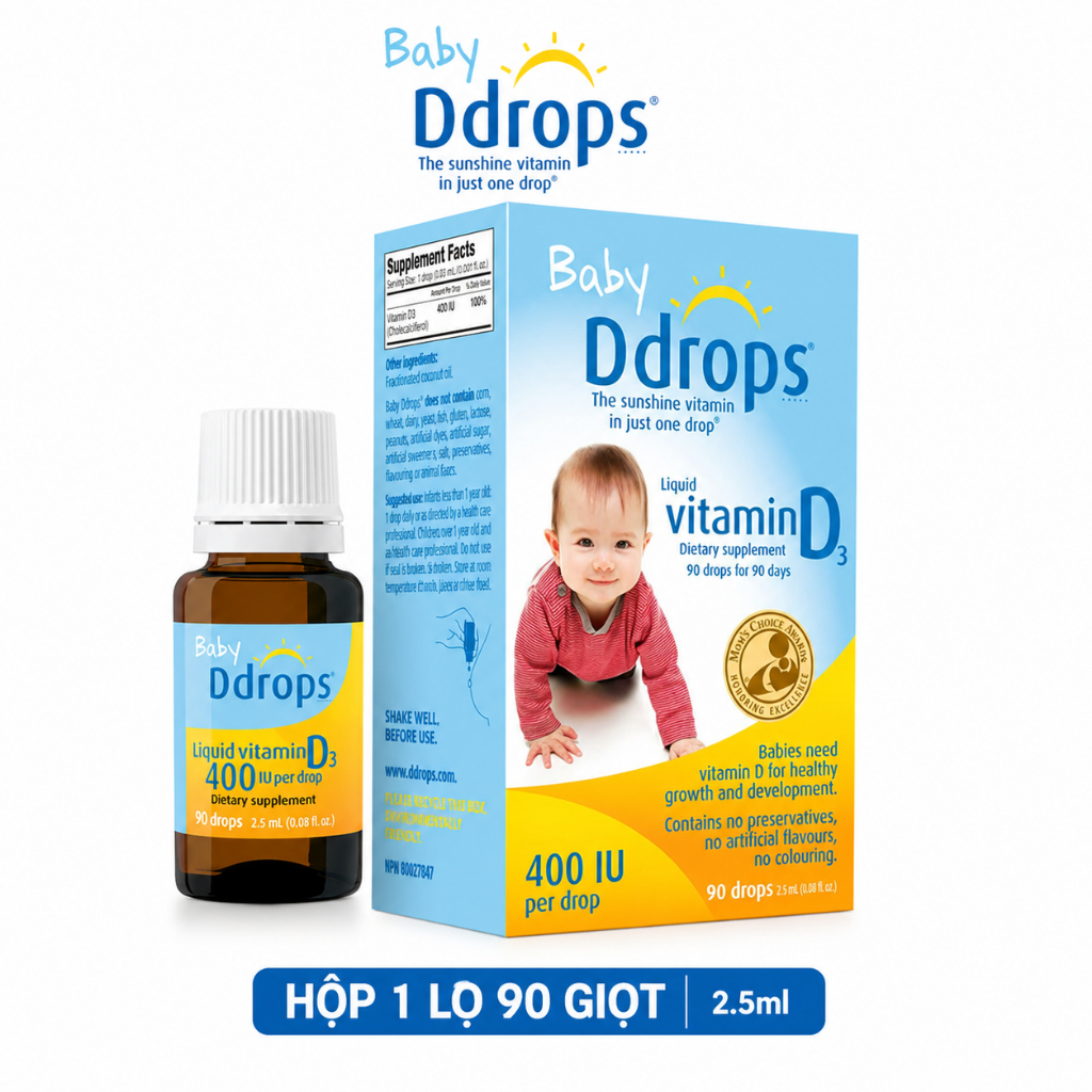 Baby Ddrops Liquid Vitamin D3 400 IU bổ sung D3 cho trẻ dạng giọt 2,5ml