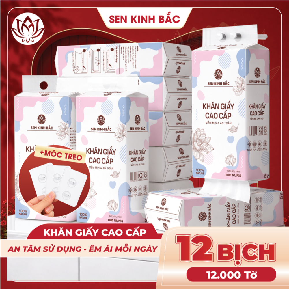 Giấy rút đáy Sen Kinh Bắc 1000 tờ 4 lớp mềm mịn, giấy đa năng treo tường thành phần bột gỗ tự nhiên