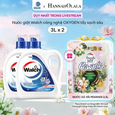 [Hannah x OUJI] COMBO 2 Can 3L Nước giặt Walch Khử Mùi, Kháng Khuẩn, Sạch, Thơm, Ít bọt, cửa trên cửa dưới
