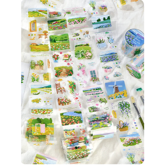 Die - cut Washi tape phong cảnh giấy PET Only Flowers Know (có đường cắt sẵn) - 4 mẫu