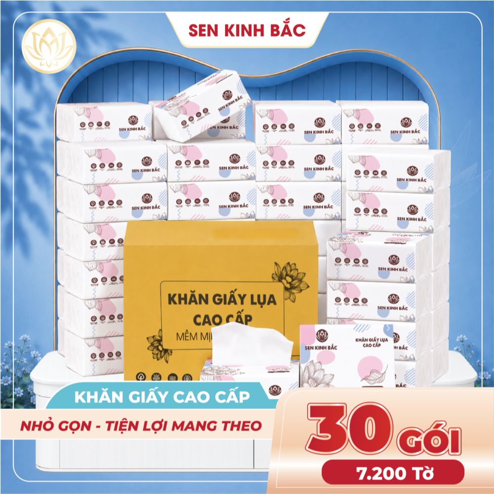 Giấy Rút Để Bàn Sen Kinh Bắc 240 tờ - 4 Lớp Dày Dai, Giấy Lụa Làm Từ Bột Gỗ Tự Nhiên 100% Không Mủn