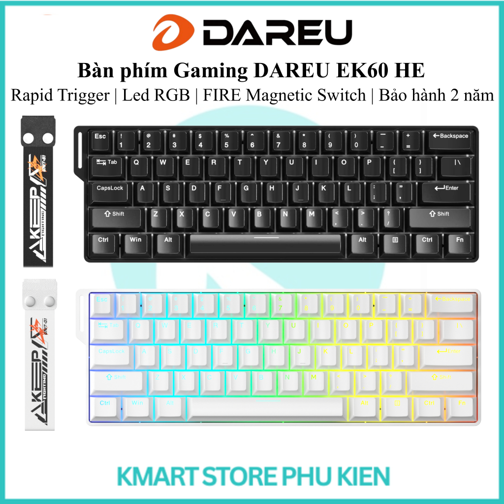 Bàn phím Gaming DAREU EK60 HE | Rapid Trigger | Led RGB | FIRE Magnetic Switch | Đen - Trắng | Bảo h