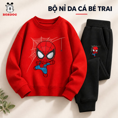 Bộ quần áo nỉ cho bé trai BOBDOG, set đồ bé trai chất cotton da cá in hình NGƯỜI NHỆN cute MX-BDO58