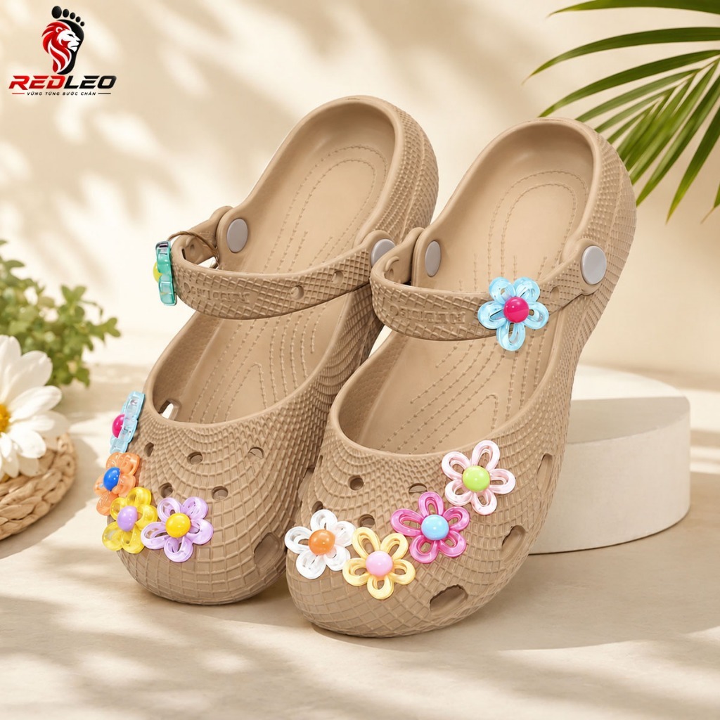 Dép Sục Clog Nữ REDLEO RL113 Kèm Charm - Dép Clog Quai Ngang Tăng Chiều Cao Siêu Nhẹ Chống Trượt