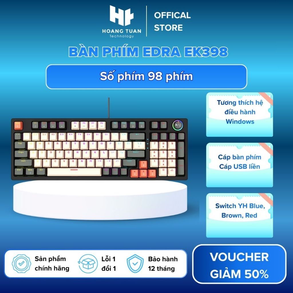 Bàn phím cơ có dây chính hãng EDRA EK398 Alpha + Beta số lượng phím 98 phím cáp bàn phím USB liền fu