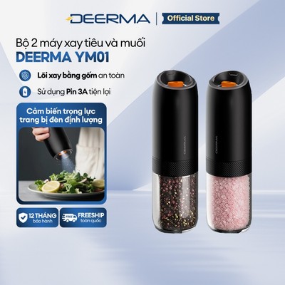 Bộ 2 máy xay tiêu và muối điện Deerma YM01 lõi xay bằng gốm an toàn, điều chỉnh độ mịn linh hoạt - Bảo hành 12 tháng