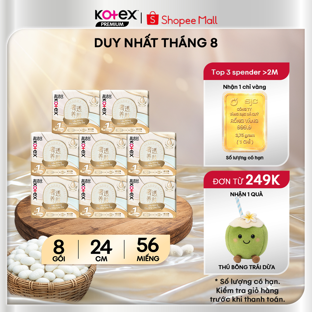 Combo 8 Gói  Băng Vệ Sinh Kotex Nhập Khẩu Cicada Siêu Mỏng Nhẹ Thoáng Khí  Với  Vitamin B5 Làm Dịu D