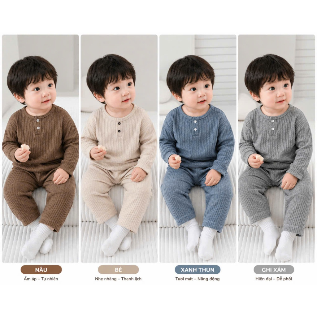 Bộ dài tay cho bé trai , quần ao bé gái len tăm QC co giãn 4 chiều
