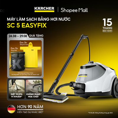 (Sản xuất Đức) Máy làm sạch bằng hơi nước Karcher SC 5 Easyfix EU công suất nhiệt 2200w với hiệu quả làm sạch 150 m2