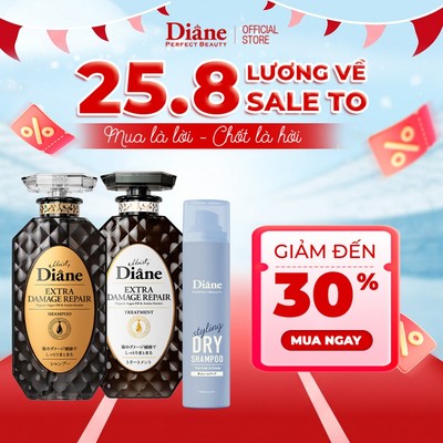 Combo gội xả phục hồi tóc hư tổn nặng Moist Diane Extra Damage Repair + Dry Shampoo