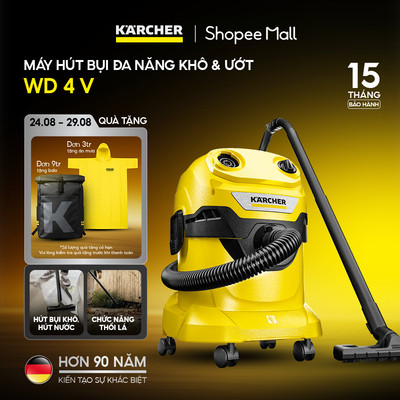 Máy hút bụi đa năng khô và ướt Karcher WD 4 V - Công suất 1000W - Dung tích 20L - Bảo hành chính hãng 12-15 tháng