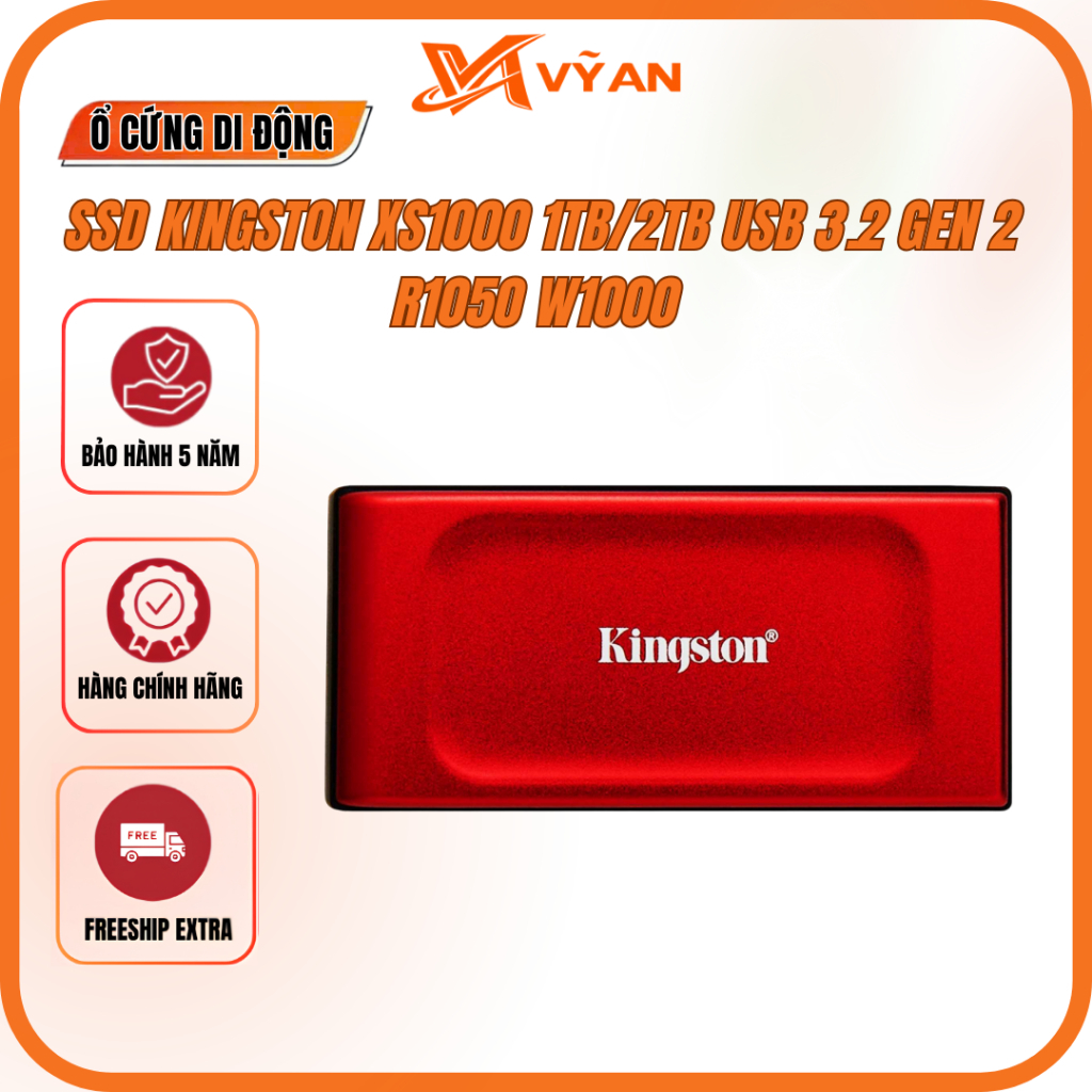 Ổ cứng SSD di động KINGSTON XS1000 1TB/2TB  USB 3.2 Gen 2 (Đọc 1050MB/s) NHỎ GỌN - Chính Hãng ( ĐỎ)