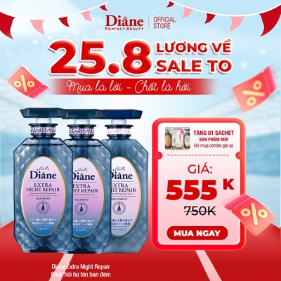 Combo 2 gội 1 xả phục hồi hư tổn ban đêm ngăn ngừa lão hóa tóc Moist Diane Extra Night Repair