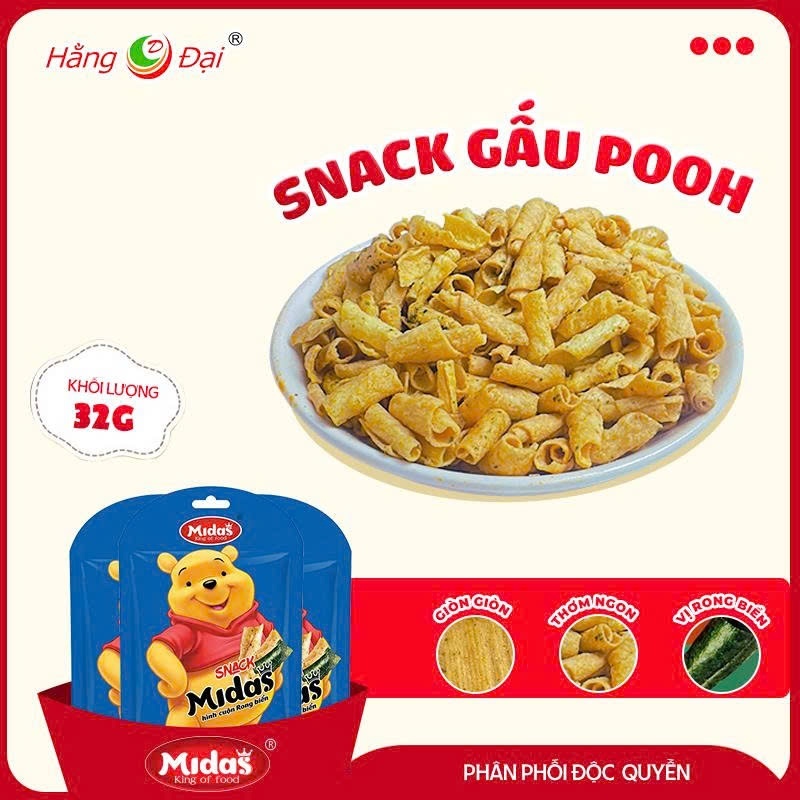 Combo 30 Gói Snack Midas Gấu Vàng - Hình Cuộn Rong Biển Giòn Thơm Ăn Vặt Hằng Đại