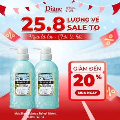 COMBO 2 Sữa Tắm Thiên Nhiên Cấp Ẩm Cho Da Khô Nhạy Cảm Moist Diane Botanical Refresh & Moist 500ml