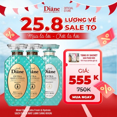 Bộ 2 gội 1 xả sạch tóc dầu bết dính giảm gàu cân bằng ẩm Moist Diane Extra Fresh & Hydrate 450ml*2