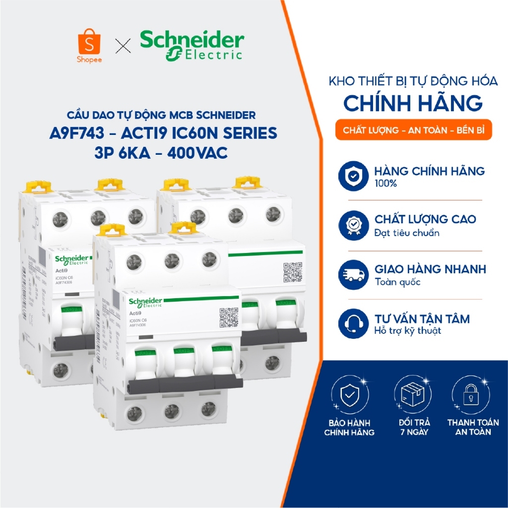 Cầu dao tự động MCB Schneider A9F743* - Acti9 iC60N Series - 3P 6kA - 400VAC