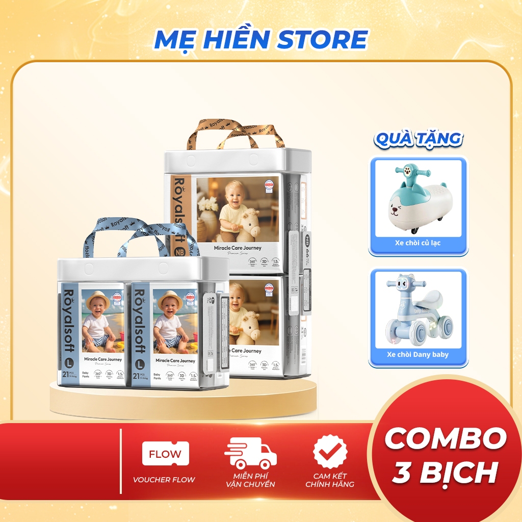 [COMBO 3 BỊCH TẶNG QUÀ] Bỉm ROYALSOFT Cao Cấp, Bỉm Tã Royal Soft Chính Hãng Từ NB-4XL