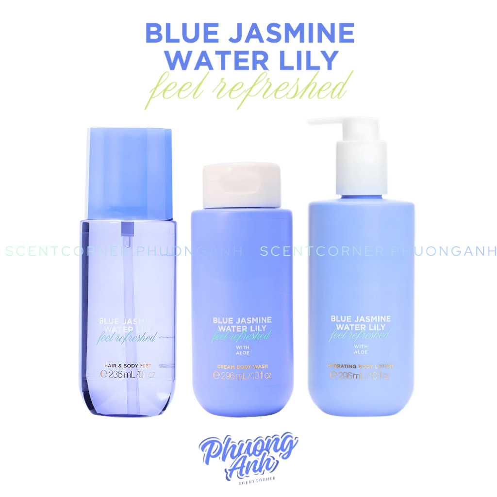 BLUE JASMINE WATER LILY | Bộ sản phẩm Body Care Hair & Body Mist - Lotion