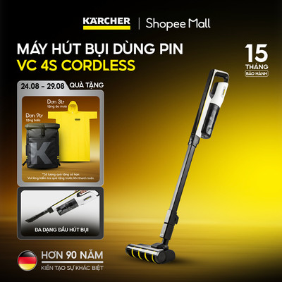 Máy hút bụi cầm tay dùng pin Lithium-ion Karcher VC 4s với đầu hút xoáy 180 độ- công suất hút 15000 Pa - màu trắng