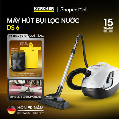 Máy hút bụi gia đình Karcher DS 6 sử dụng bộ lọc nước hiện đại , công suất hút thực tế 650w cùng hệ thống lọc đa lốc