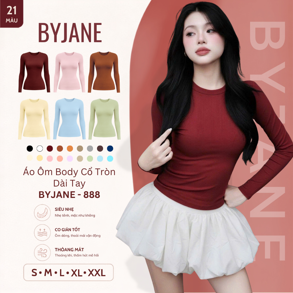 Áo Thun Nữ Dài Tay Cổ Tròn Basic Co Giãn 4 Chiều Ôm Body Mềm Mịn Thời Trang…