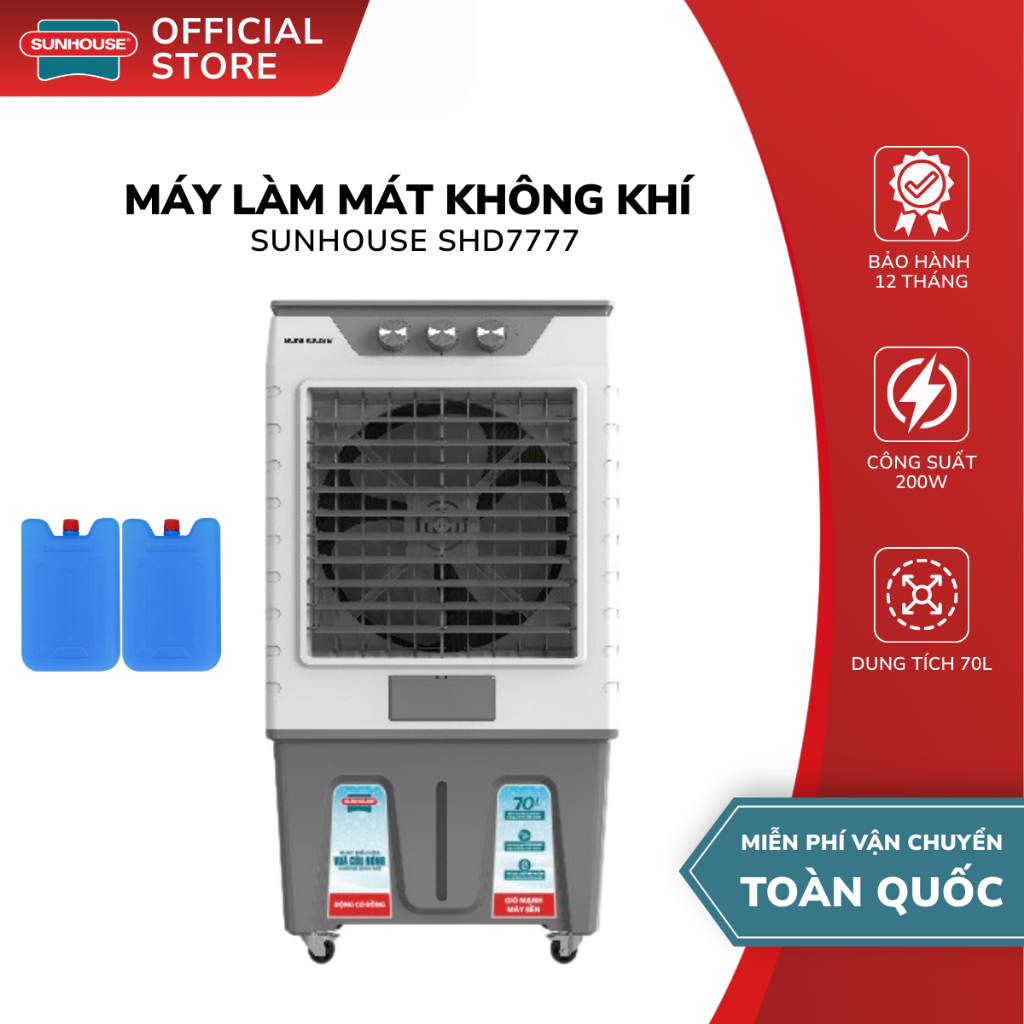 Quạt điều hòa SUNHOUSE SHD7777 – 200W | Bình nước 50L | Làm mát 30–40m²