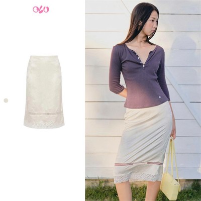 Chân váy midi OLV White Fleur Brocade Lace Trim Midi Skirt phối ren nữ tính, thanh lịch
