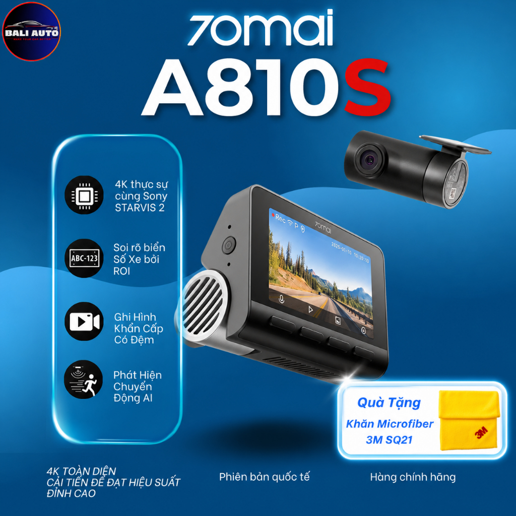 Camera hành trình 4K 70Mai A810S với cảm biến hình ảnh Sony STARVIS 2 IMX678, bắt rõ nét biển số xe