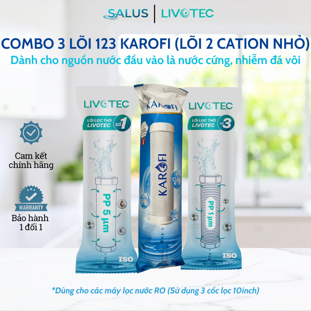 Combo 3 Lõi Lọc Thô 123 (Lõi 2 CTO Lưới) Karofi Livotec - Dùng Cho Model S-S038, O-P1310