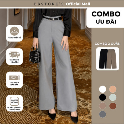 BBSTORE'S COMBO 2 Quần Suông Công Sở Nữ Cotton Lưng Cao Bản Lưng Lớn Đỉa Nhỏ Có Túi Thanh Lịch Hiện Đại - TK01