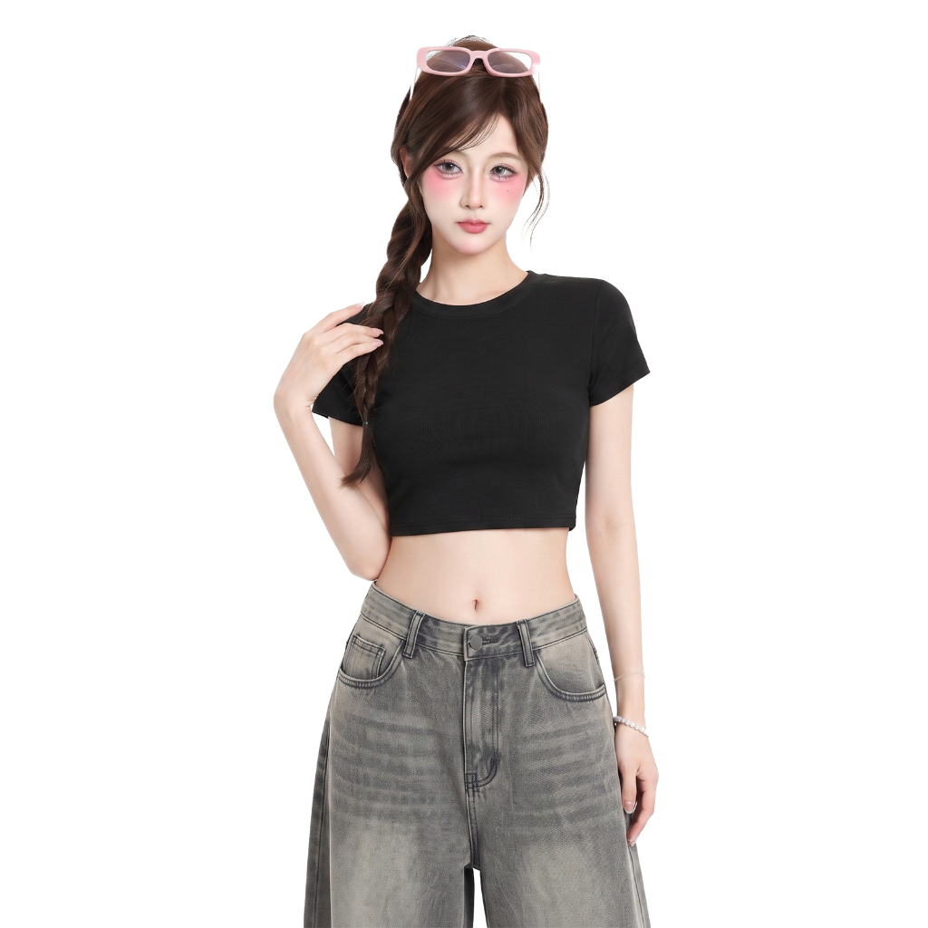 Áo Croptop Nữ Cổ Tròn Tay Ngắn PINKSTORE29 Kiểu Dáng Basic A5314
