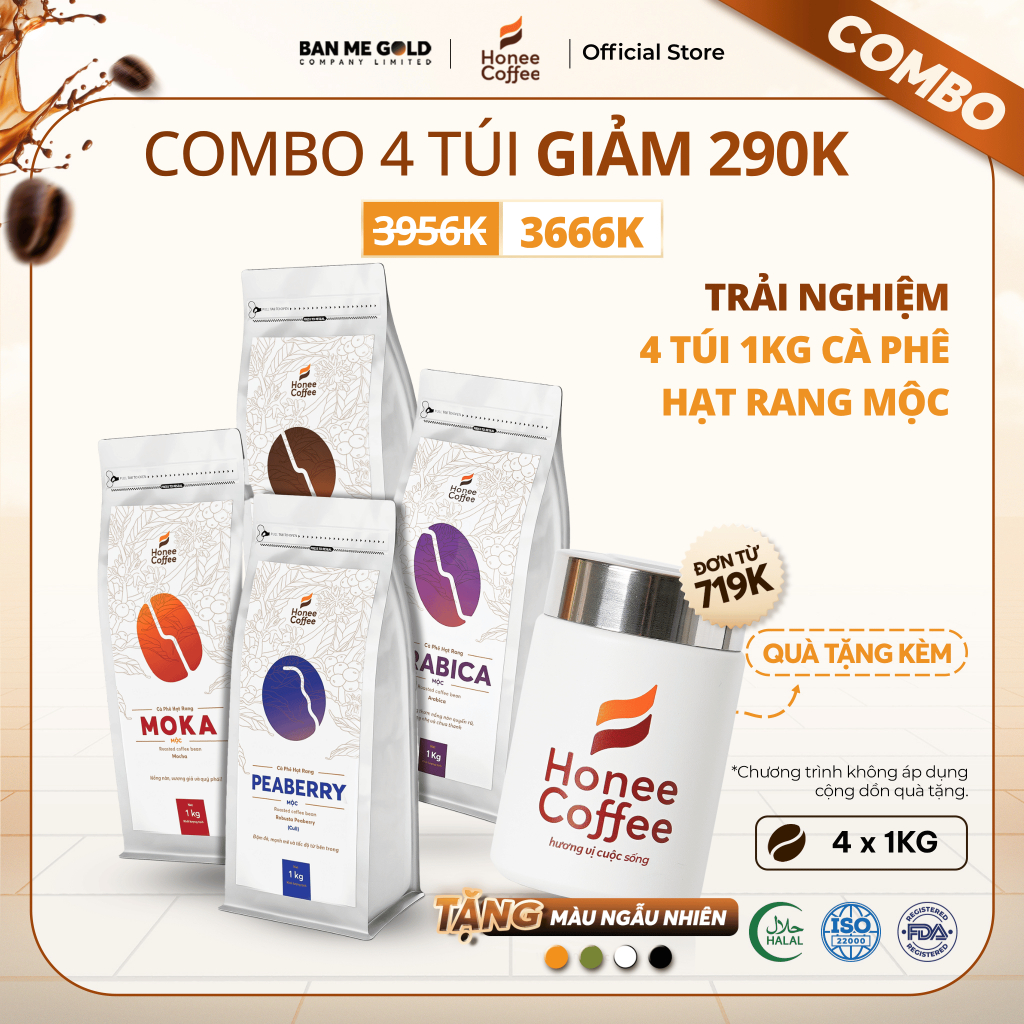 [COMBO THỬ VỊ] 4 Túi Cà Phê Nguyên Chất 100% Arabica / Robusta / Culi / Moka (1kg) Chính Hãng Ban Me