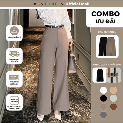 BBSTORE'S Quần Tây Công Sở Nữ Ống Suông Rộng Dài Lưng Cao Bản Lưng Lớn Đỉa Nhỏ Có Túi - TK01