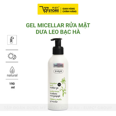 Gel rửa mặt Dưa Leo Bạc Hà Ziaja Cucumber Mint Micellar Gel 190ml - thuần chay, thành phần tự nhiên