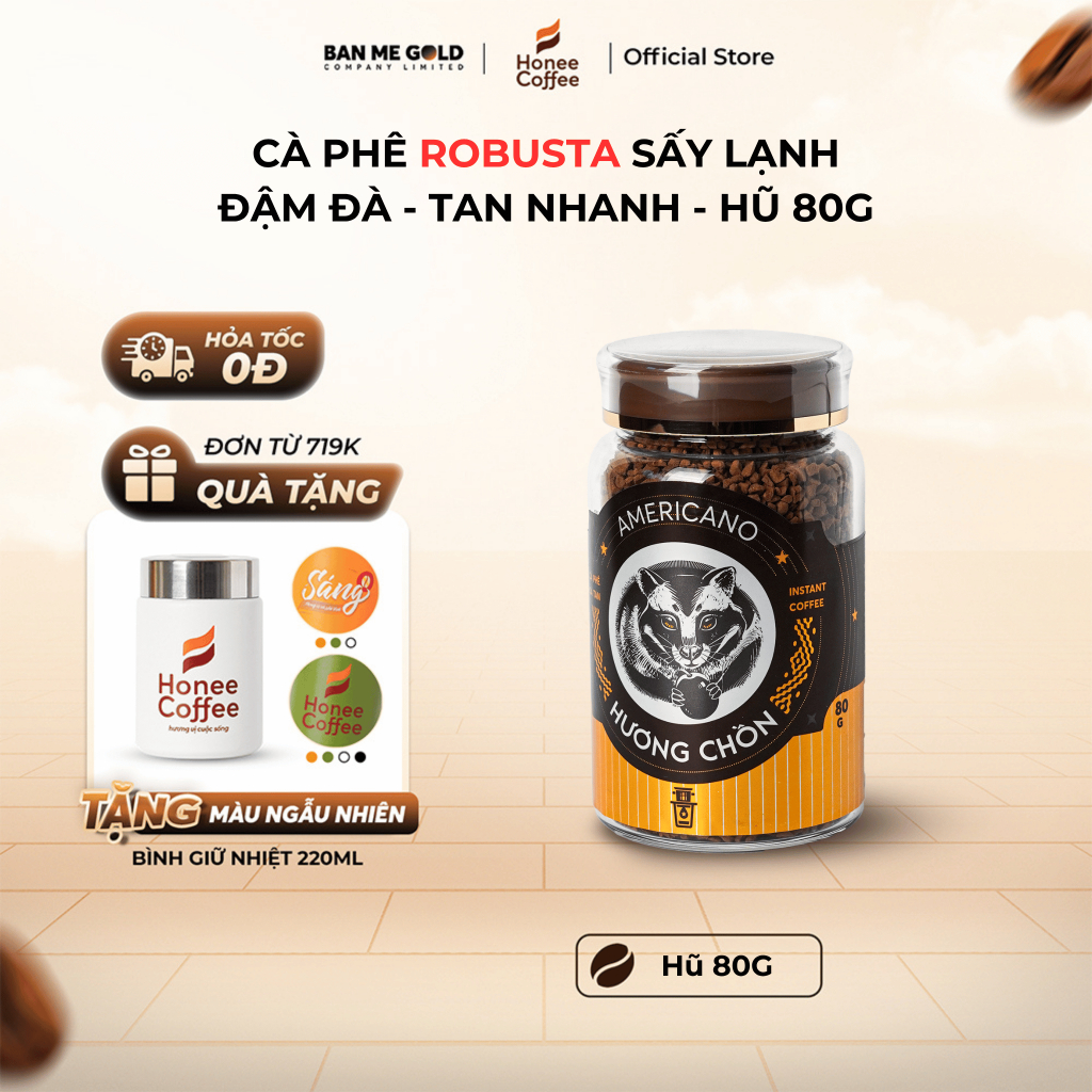 Cà Phê Sấy Lạnh Hương Chồn Americano Honee Coffee - cf Sấy Lạnh Hòa Tan (Hũ 30/50/80g) - Cafe Đen Ng