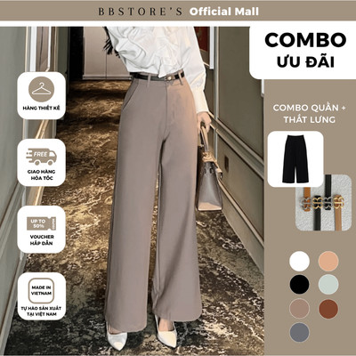 BBSTORE'S CB1 Quần Suông Công Sở Nữ Cotton Lưng Cao Bản Lưng Lớn Có Túi TK01 - Thắt Lưng Da Mặt Kim Loại BB TK4094