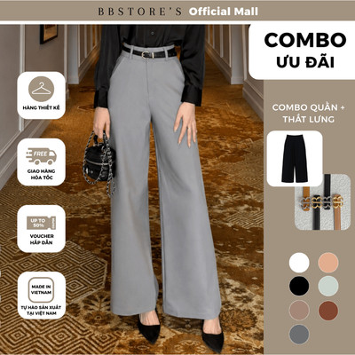 BBSTORE'S CB2 Quần Suông Công Sở Nữ Cotton Lưng Cao Bản Lưng Lớn Có Túi TK01 - Thắt Lưng Da Mặt Kim Loại BB TK4094