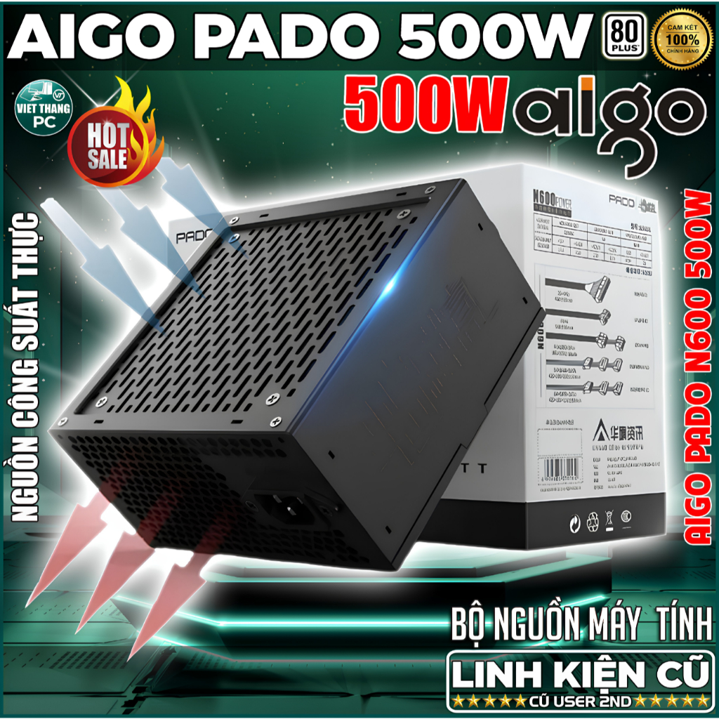 Nguồn máy tính Aigo Pado N600 Công suất thực 500W Nguồn cũ đã qua sử dụng LikeNew ( Cũ - 2nd )