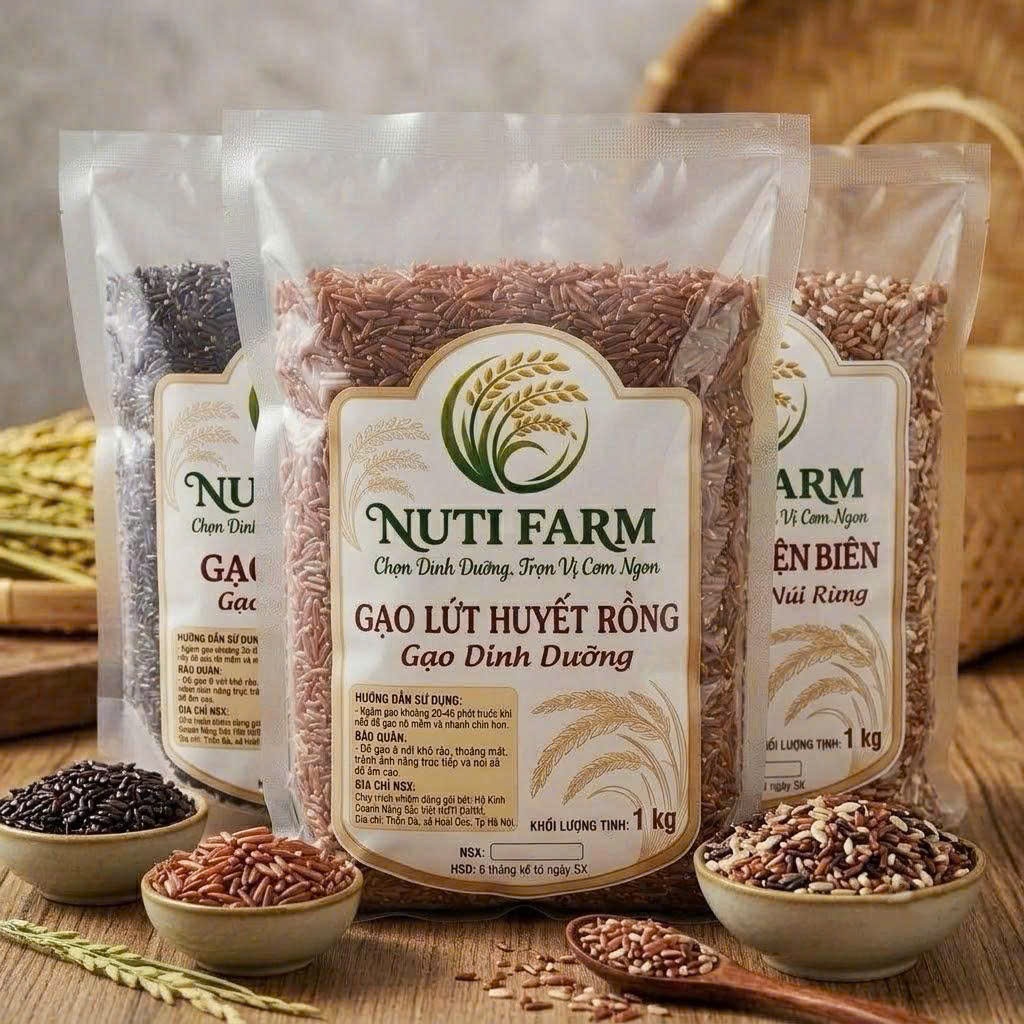 NUTI FARM - [Combo Dùng Thử Tổng 3kg] Gạo Lứt Huyết Rồng, Gạo Lứt Đen, Gạo Lứt Điện Biên Thơm Dẻo