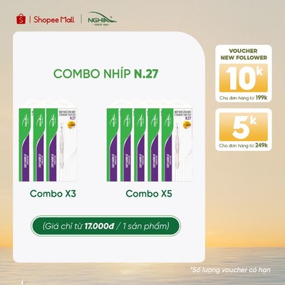 [COMBO] Nhíp Nhổ Lông Mày Đầu Xéo Inox Kềm Nghĩa N.27 BINE