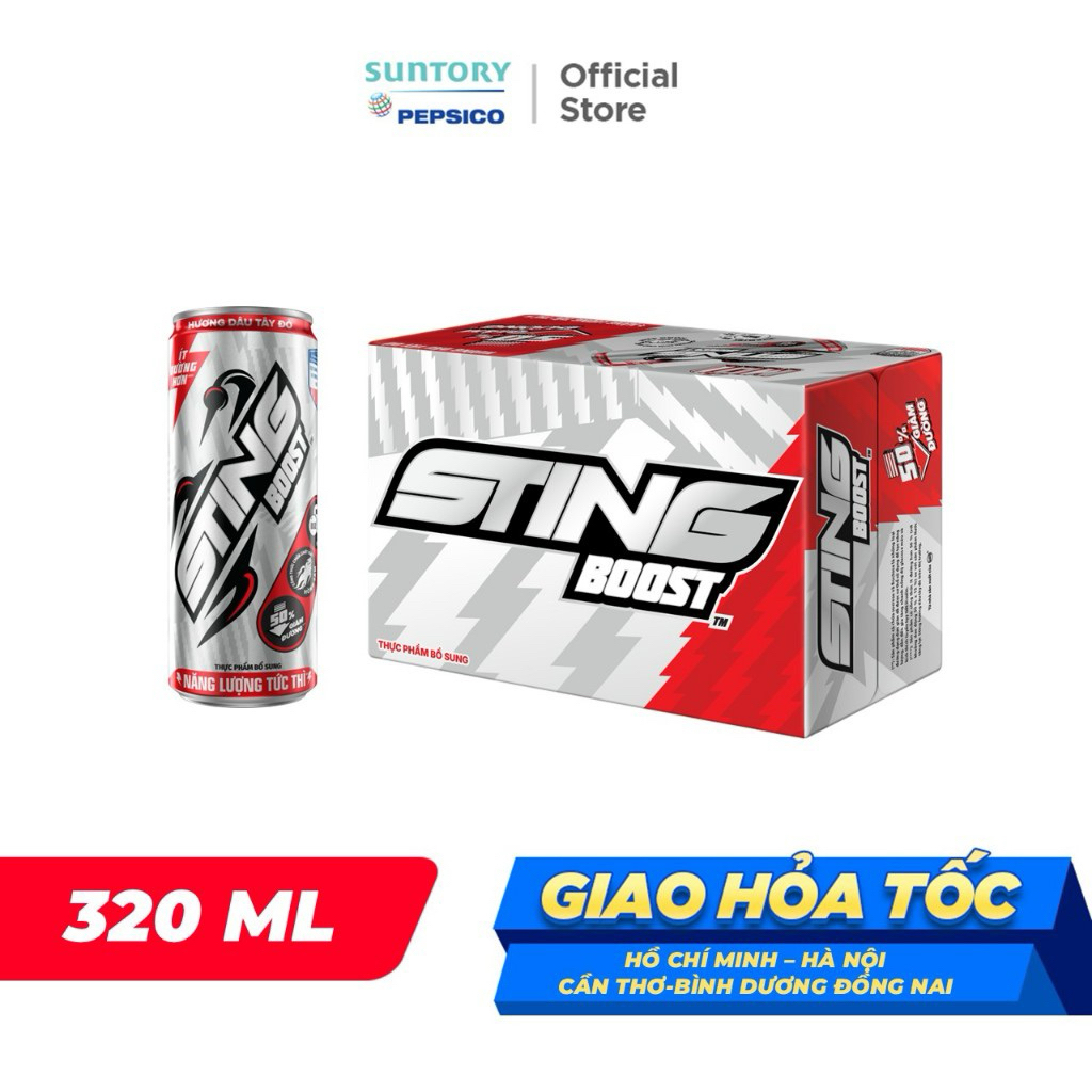 Thùng 28 Lon Sting Boots giảm đường hương dâu