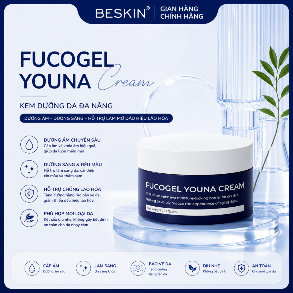 🆕KEM FACE ĐA CHỨC NĂNG BESKIN "FUCOGEL YOUNA CREAM" 🆕-  Dung Tích: 21ml - Thương Hiệu Beskin