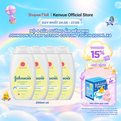 Combo 4 sữa dưỡng ẩm mềm mịn Johnson's baby cotton touch 200ml