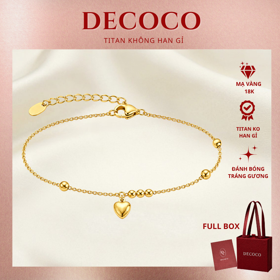 Lắc chân HEART LOCKET ổ khóa trái tim không đen gỉ DECOCO ( kèm Túi giấy + Hộp + Thiệp )