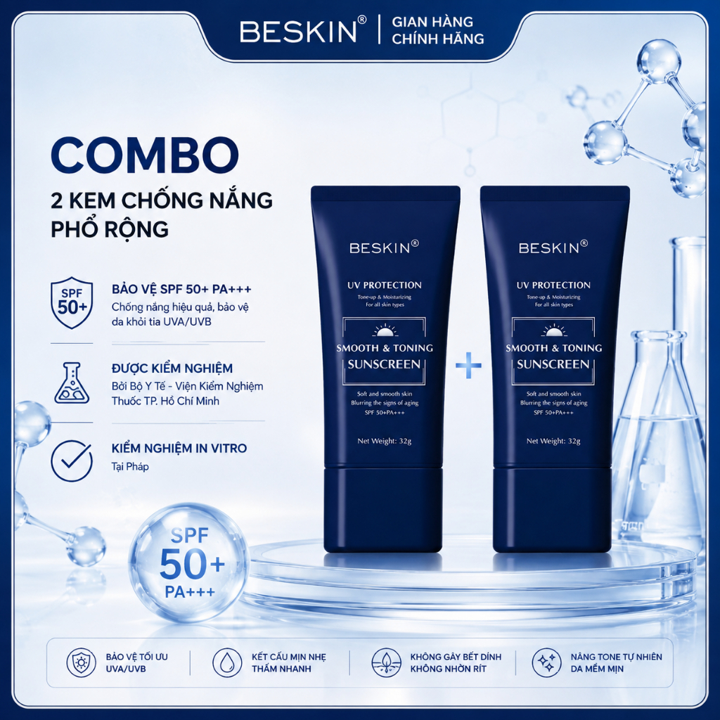 COMBO: 2 KEM CHỐNG NẮNG CHỐNG NẮNG PHỔ RỘNG "SMOOTH & TONING SUNSCREEN" SPF 50+ - Dung tích: 32g - T